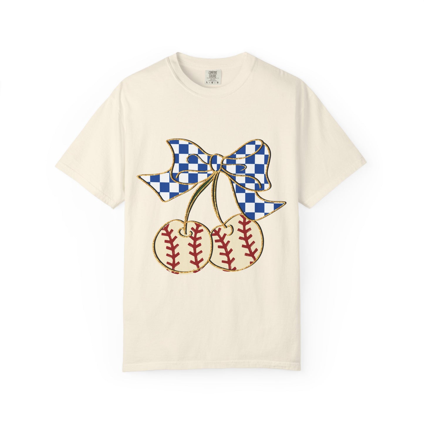 Checkered Bow Baseball Cherries T-Shirt | Sports Graphic Tee