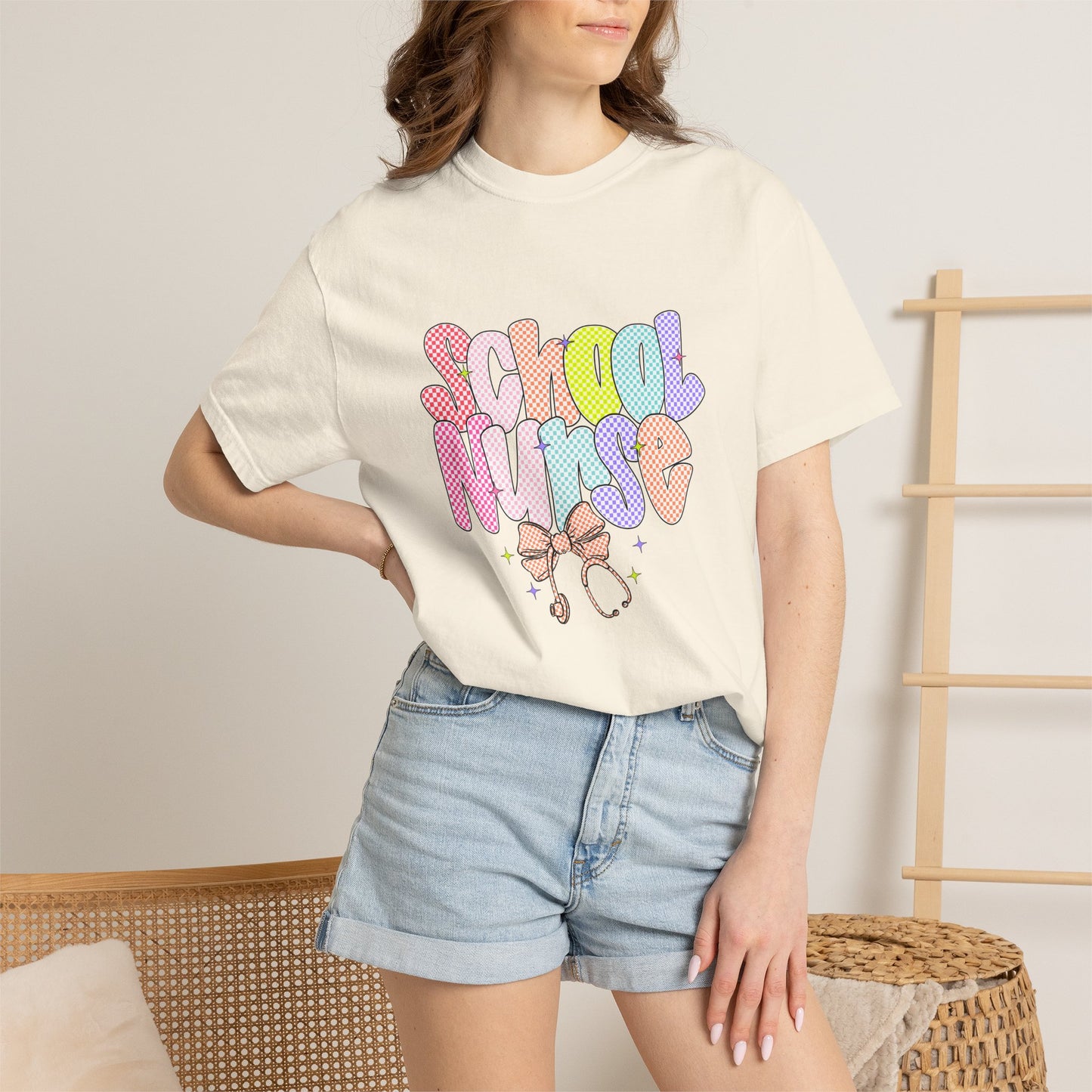 School Nurse T-Shirt — Cute Pastel Stethoscope Graphic Tee