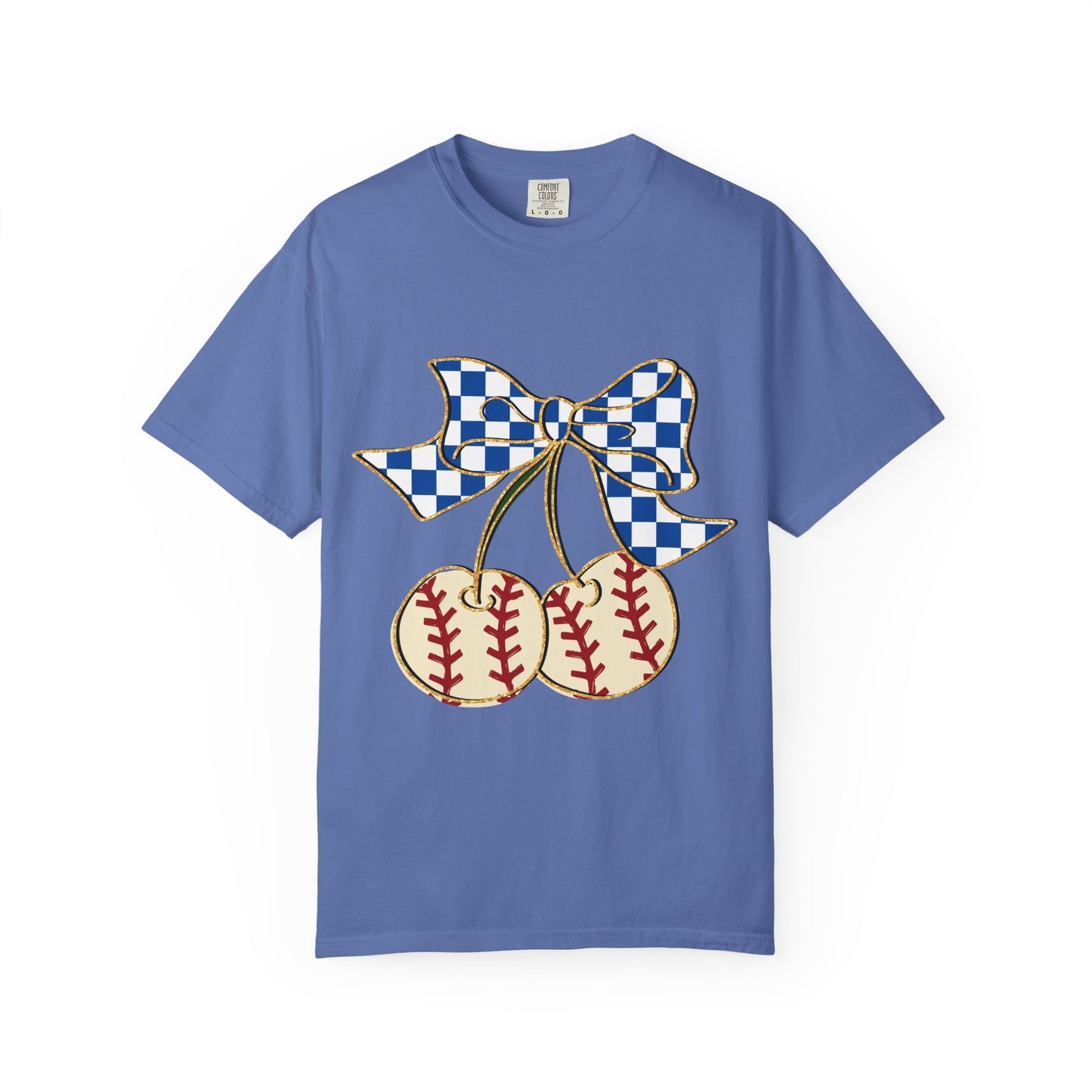 Checkered Bow Baseball Cherries T-Shirt | Sports Graphic Tee
