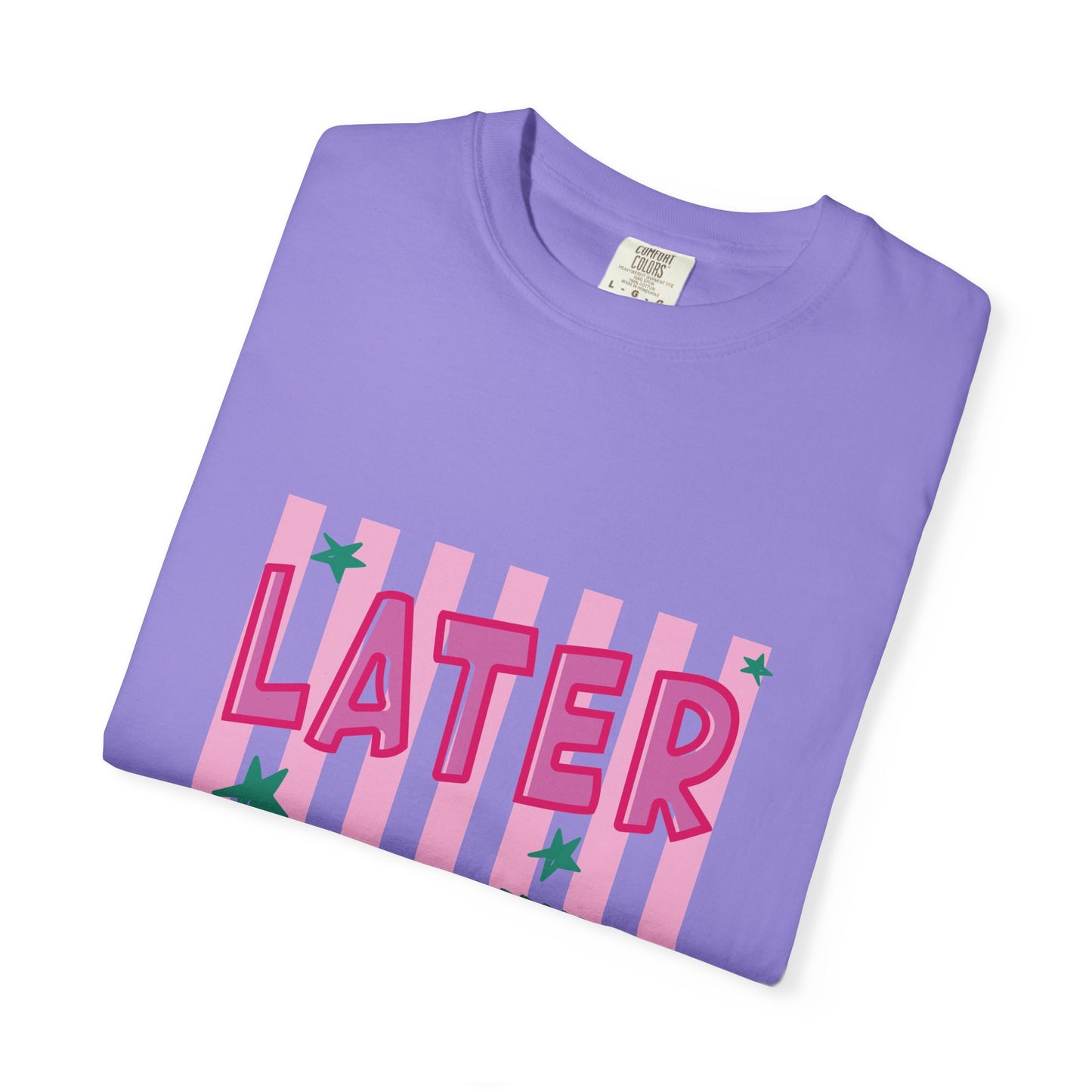 Later While T-Shirt — Retro Pink Striped Alligator Graphic Tee