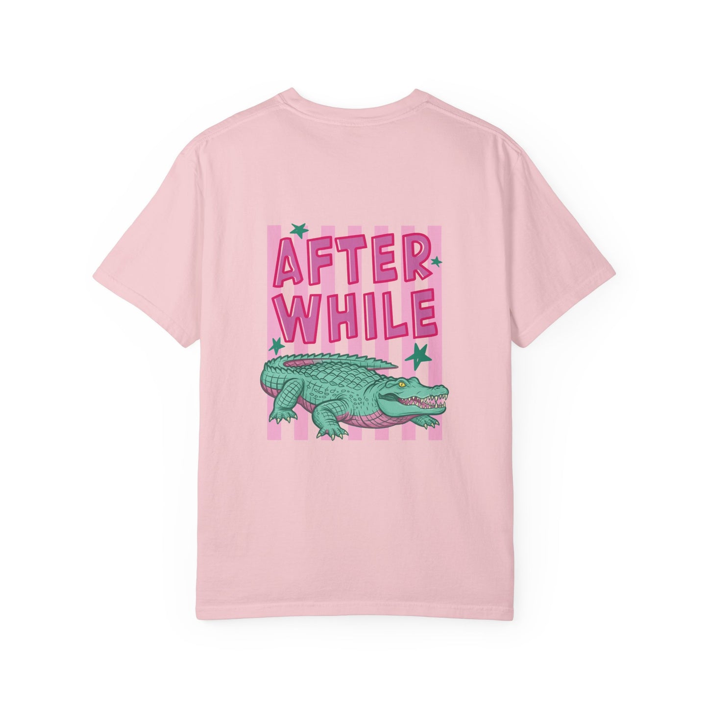 Later While T-Shirt — Retro Pink Striped Alligator Graphic Tee