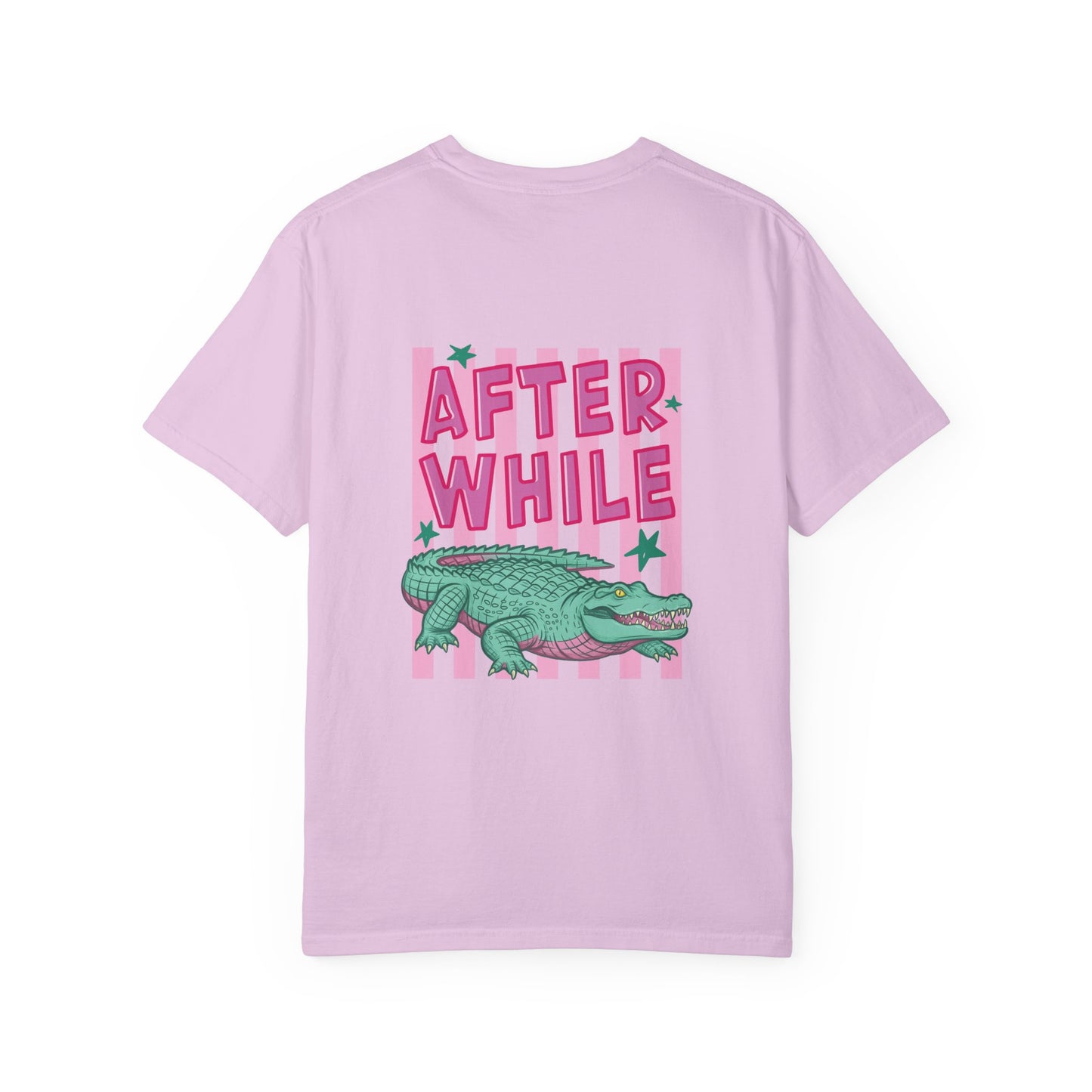 Later While T-Shirt — Retro Pink Striped Alligator Graphic Tee