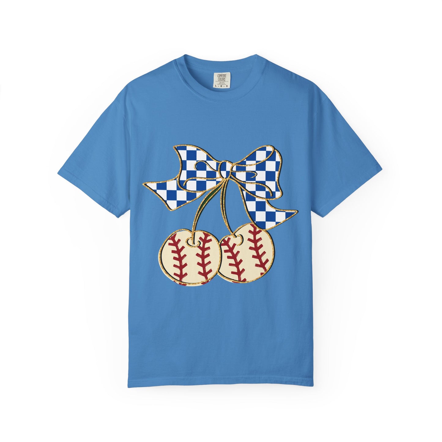 Checkered Bow Baseball Cherries T-Shirt | Sports Graphic Tee
