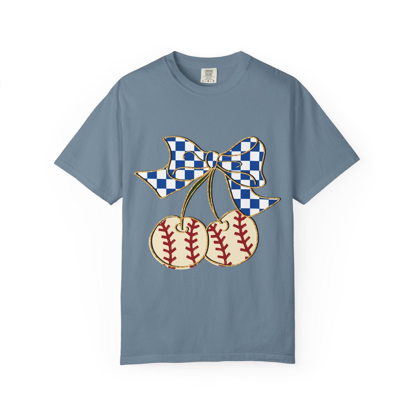 Checkered Bow Baseball Cherries T-Shirt | Sports Graphic Tee