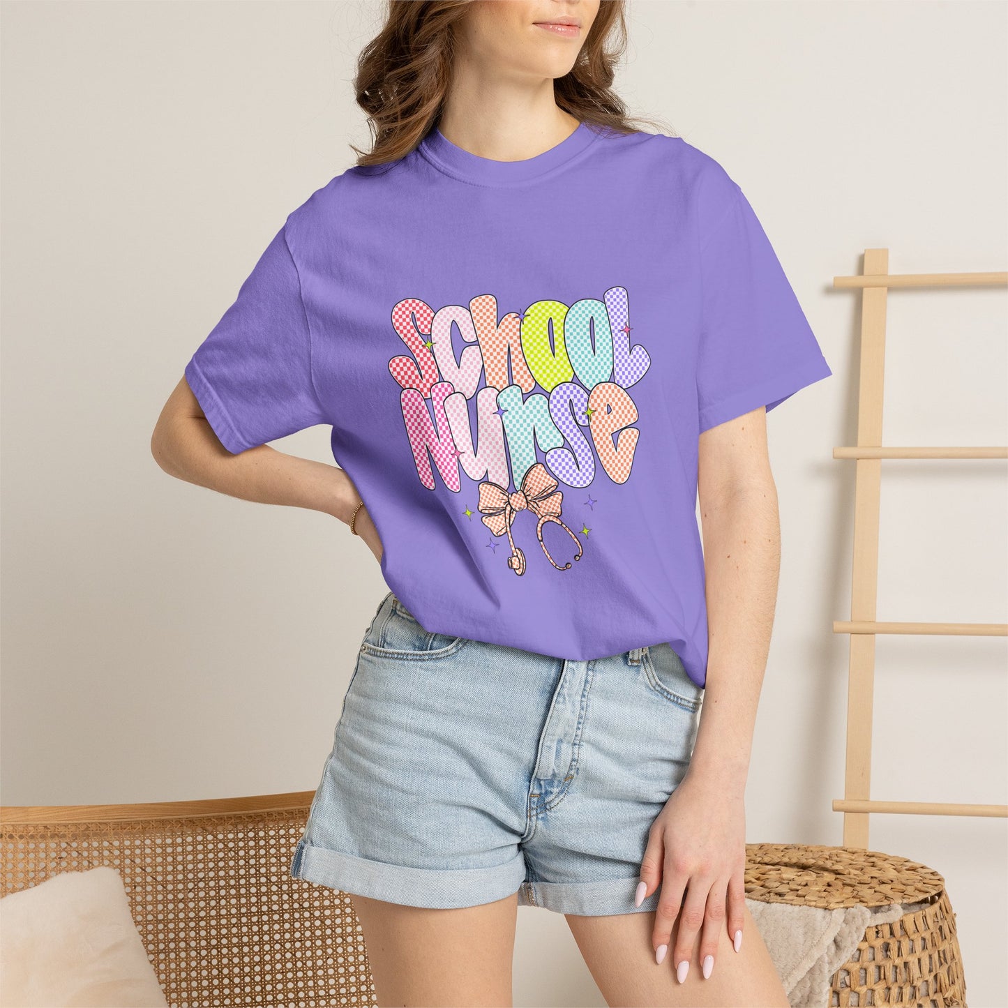 School Nurse T-Shirt — Cute Pastel Stethoscope Graphic Tee
