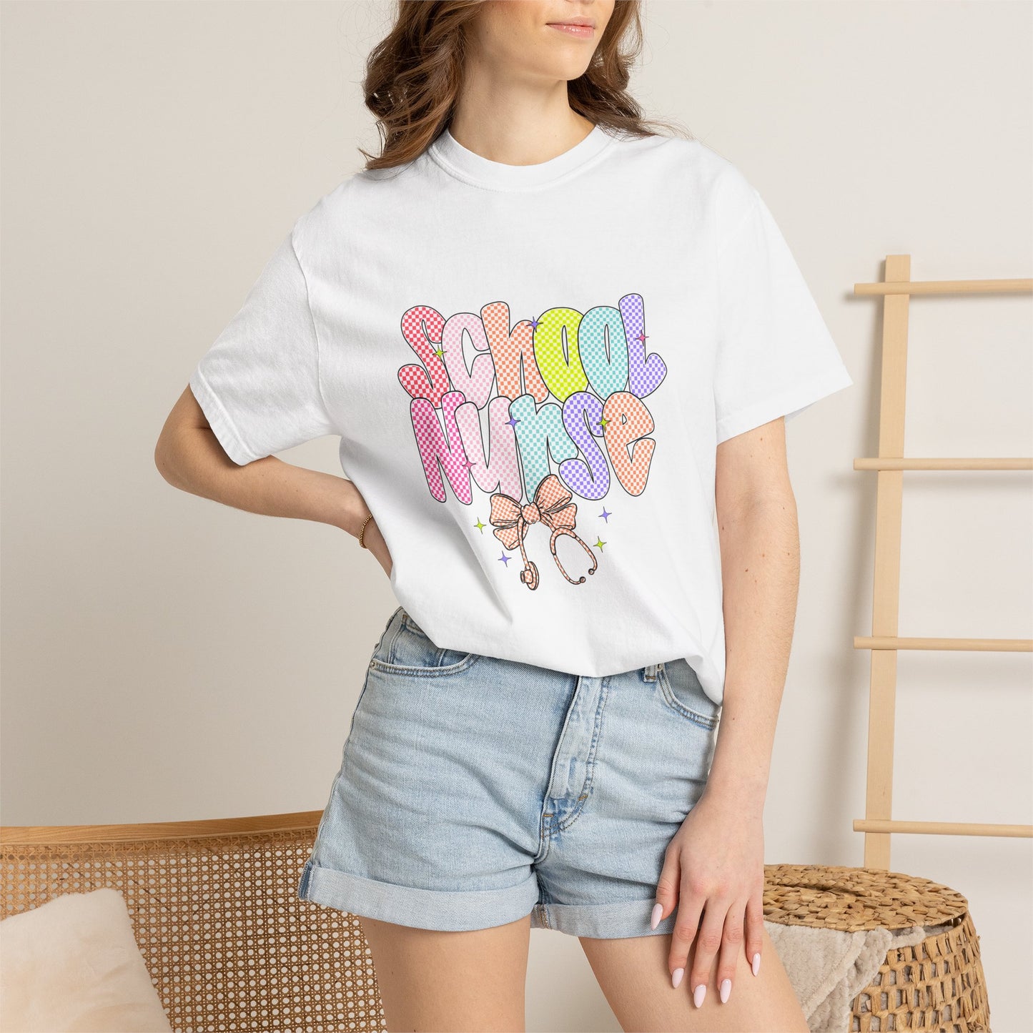 School Nurse T-Shirt — Cute Pastel Stethoscope Graphic Tee