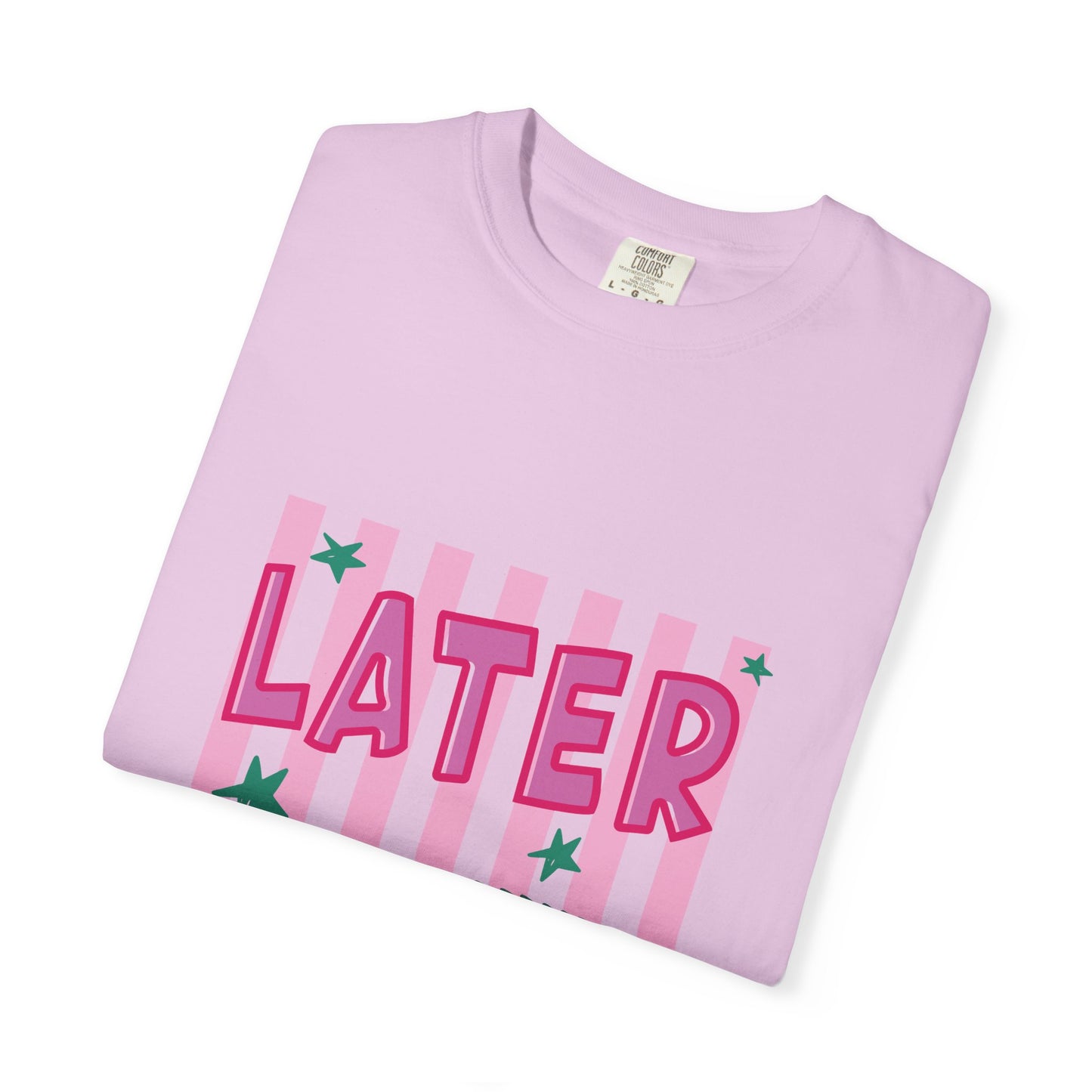 Later While T-Shirt — Retro Pink Striped Alligator Graphic Tee