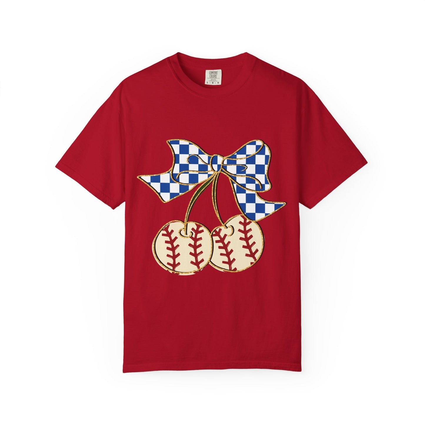 Checkered Bow Baseball Cherries T-Shirt | Sports Graphic Tee