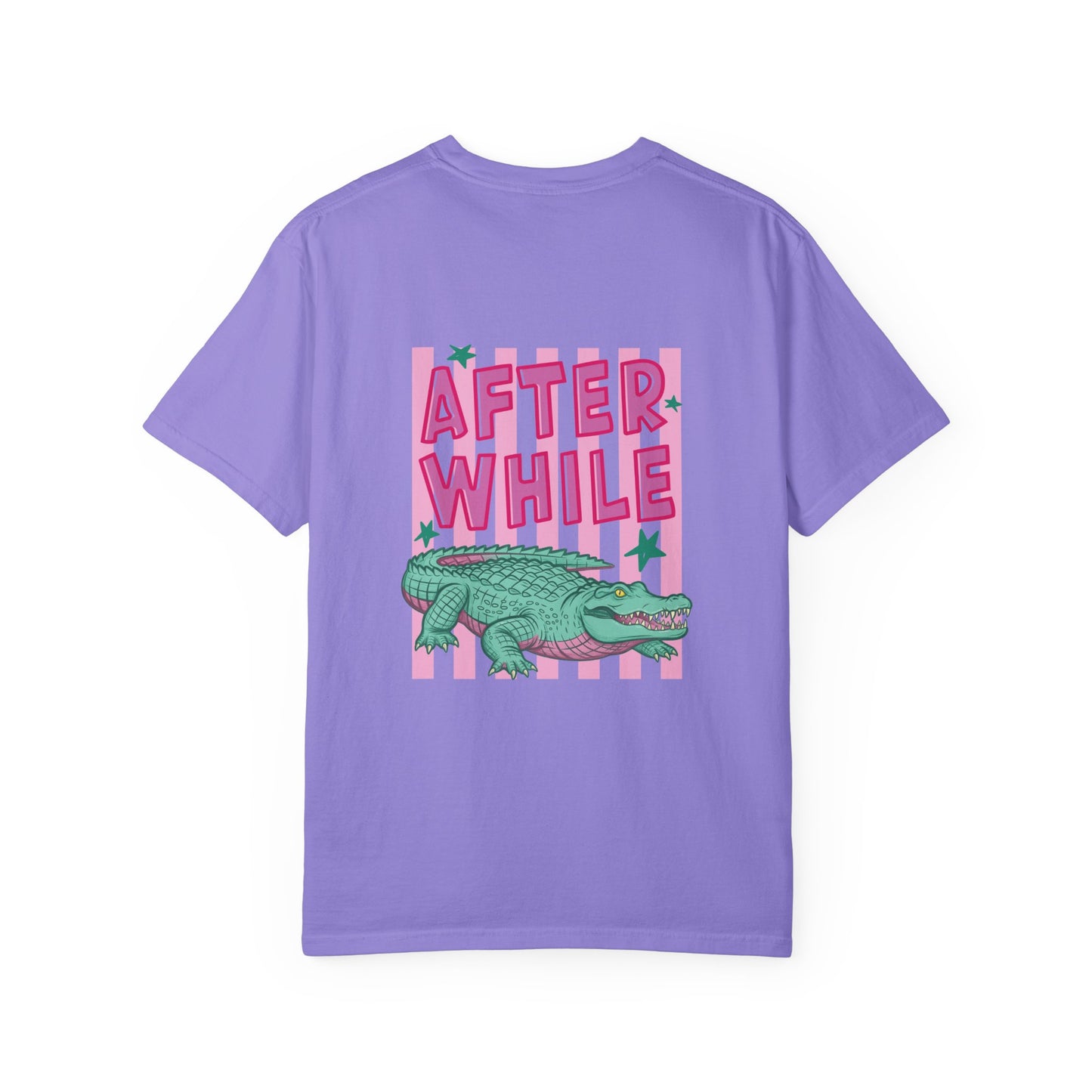 Later While T-Shirt — Retro Pink Striped Alligator Graphic Tee