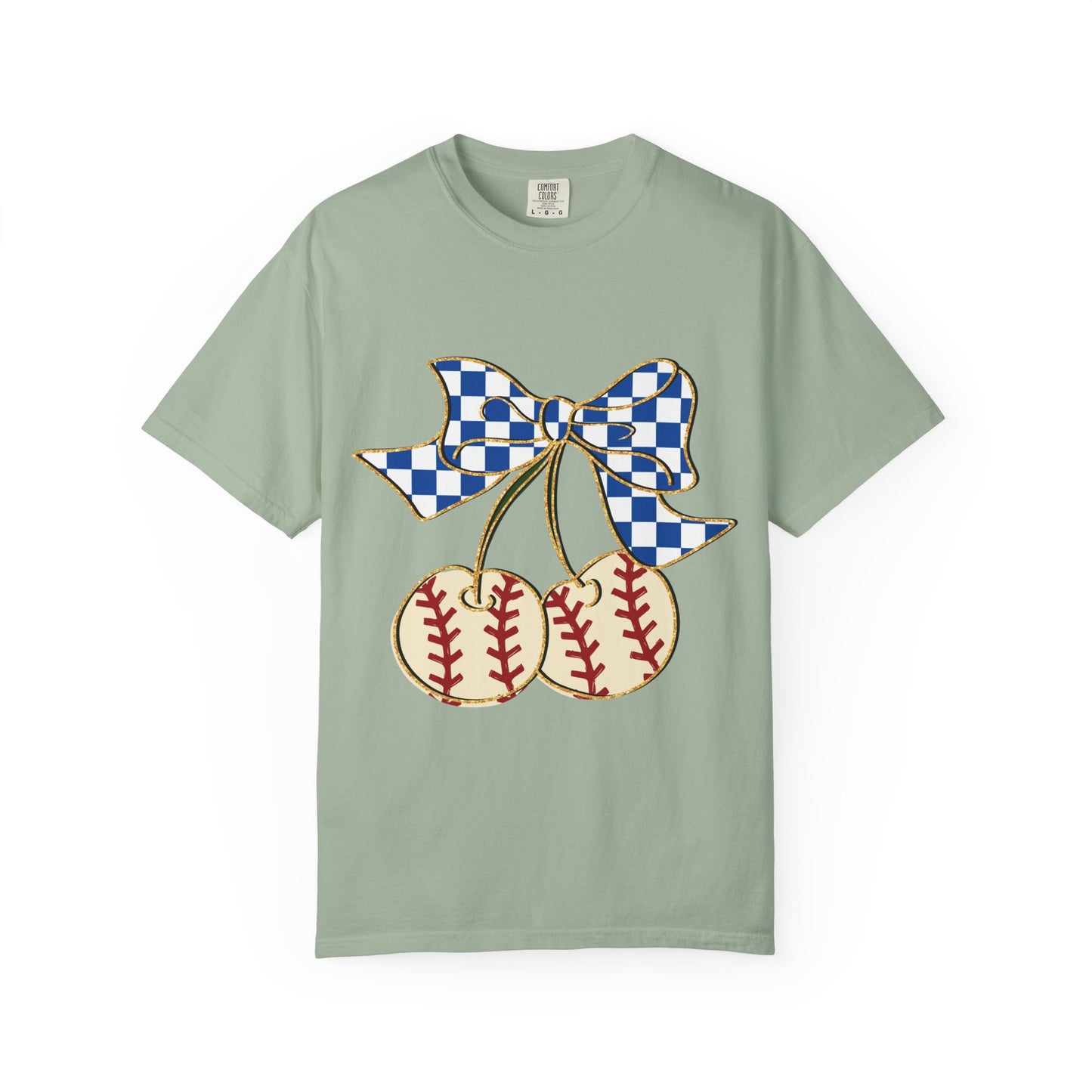 Checkered Bow Baseball Cherries T-Shirt | Sports Graphic Tee