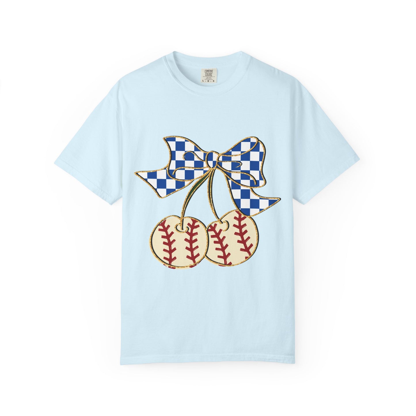 Checkered Bow Baseball Cherries T-Shirt | Sports Graphic Tee