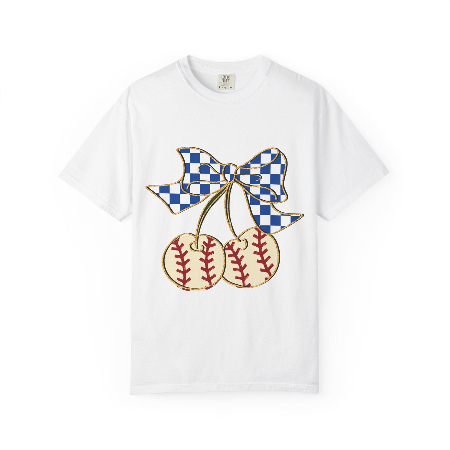 Checkered Bow Baseball Cherries T-Shirt | Sports Graphic Tee