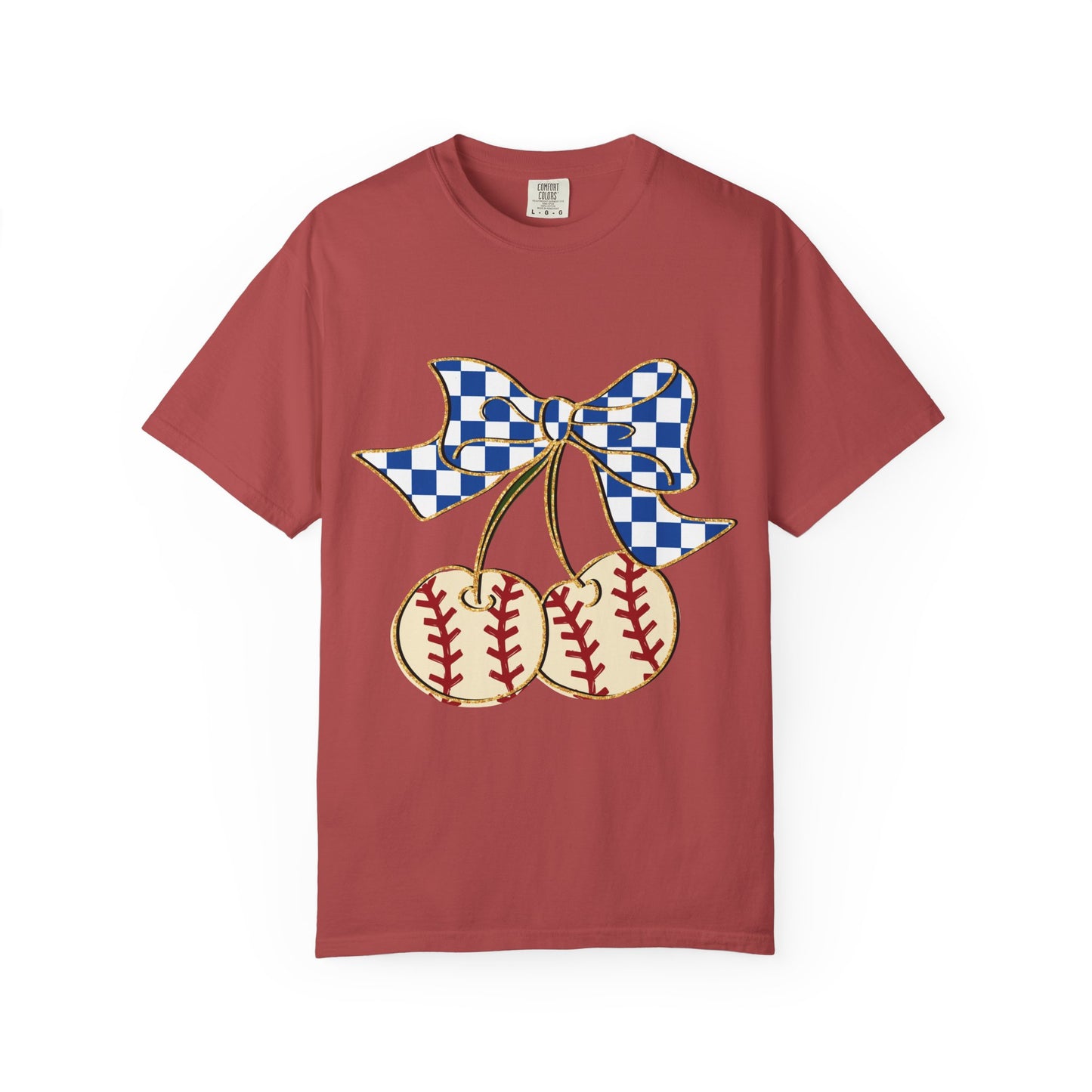 Checkered Bow Baseball Cherries T-Shirt | Sports Graphic Tee