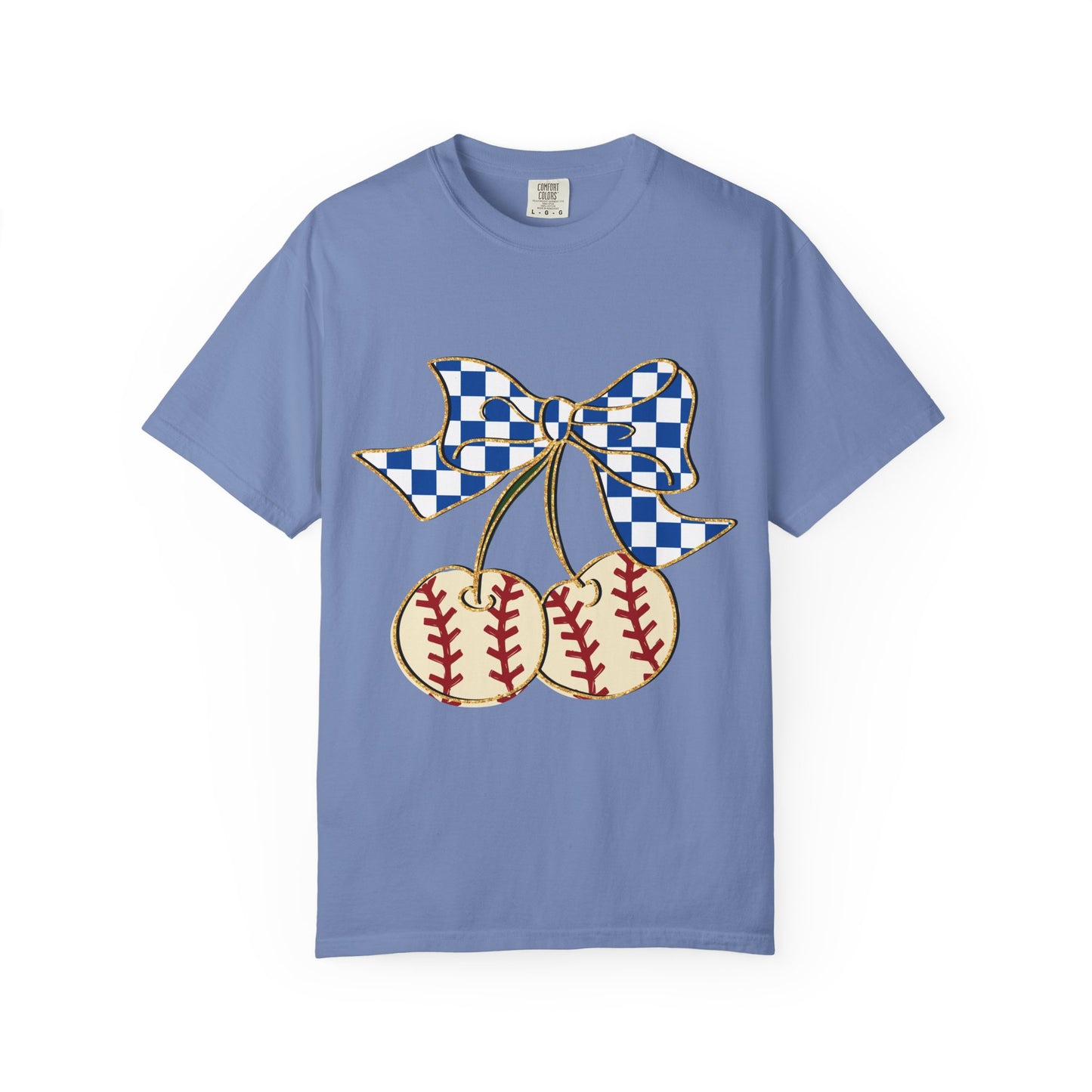 Checkered Bow Baseball Cherries T-Shirt | Sports Graphic Tee