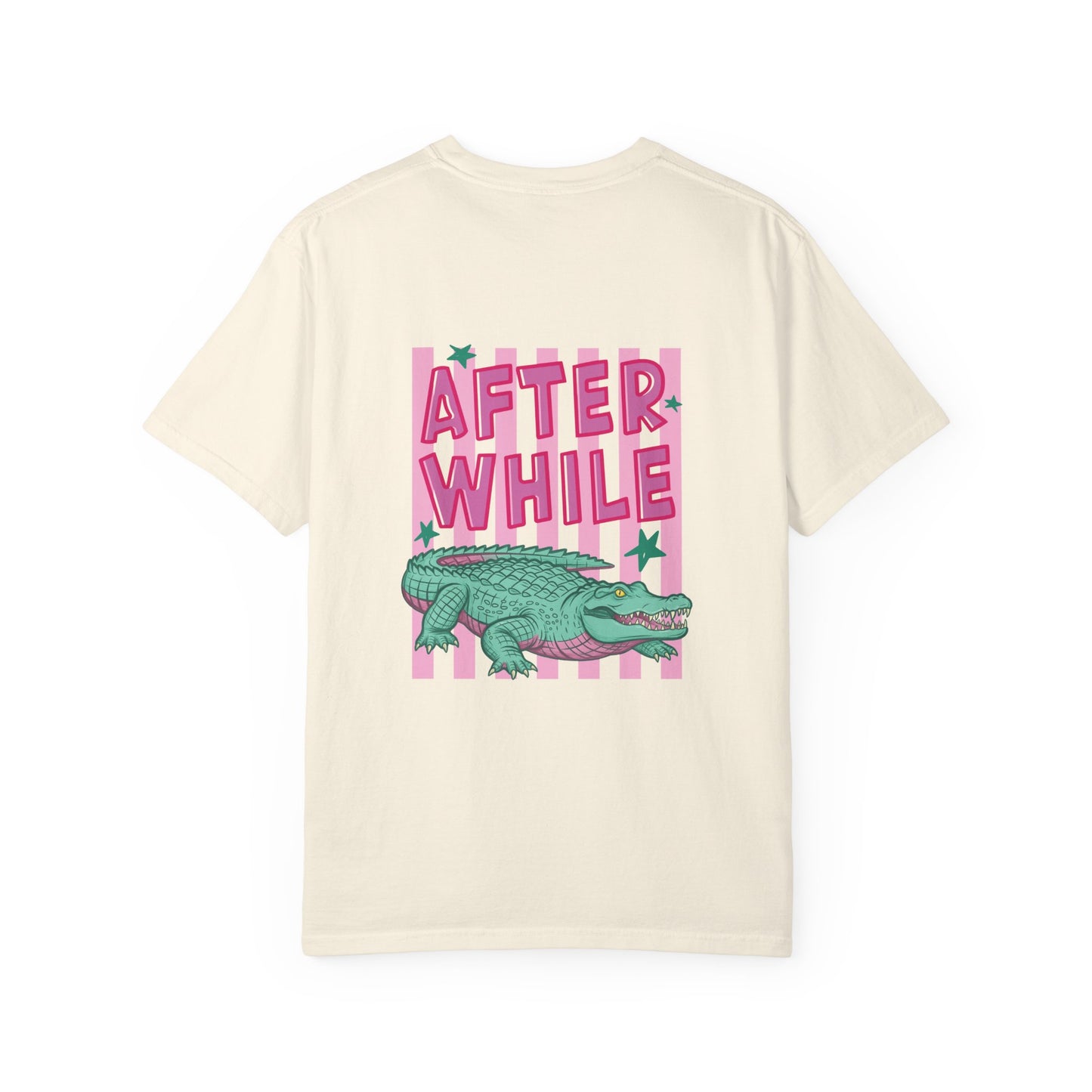 Later While T-Shirt — Retro Pink Striped Alligator Graphic Tee