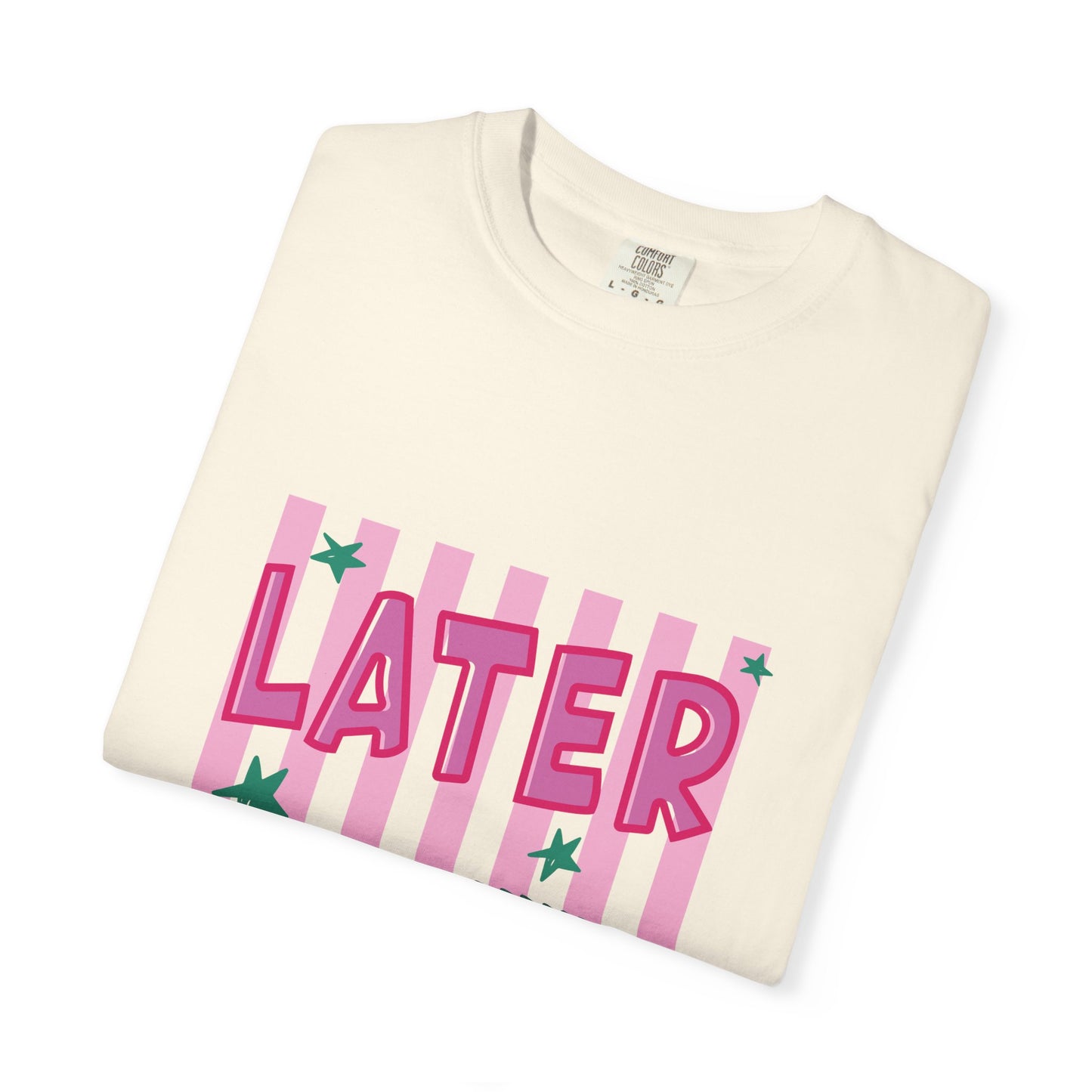Later While T-Shirt — Retro Pink Striped Alligator Graphic Tee