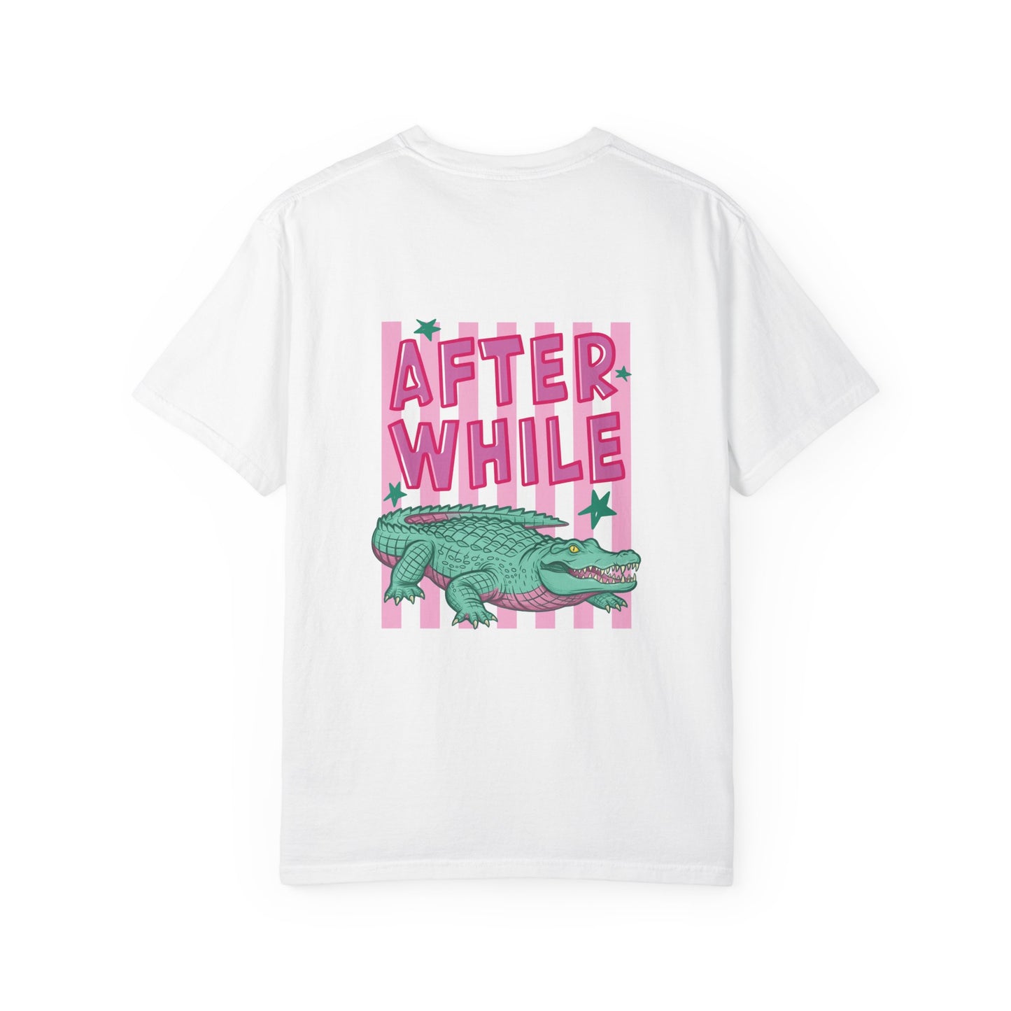 Later While T-Shirt — Retro Pink Striped Alligator Graphic Tee