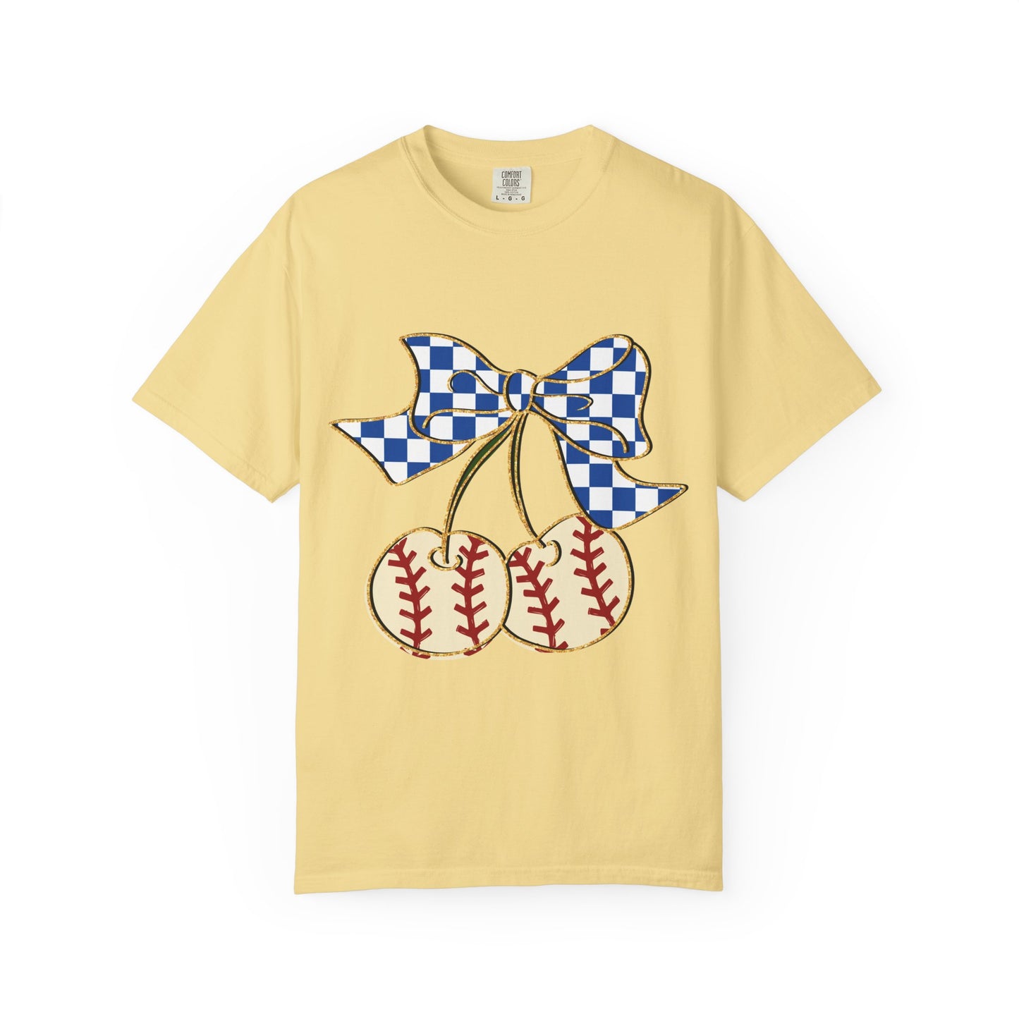 Checkered Bow Baseball Cherries T-Shirt | Sports Graphic Tee