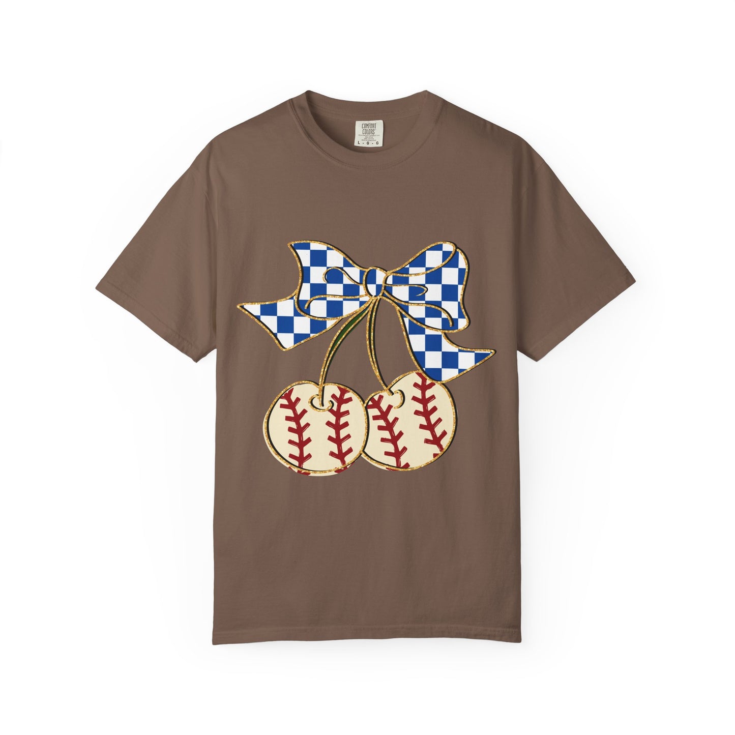 Checkered Bow Baseball Cherries T-Shirt | Sports Graphic Tee