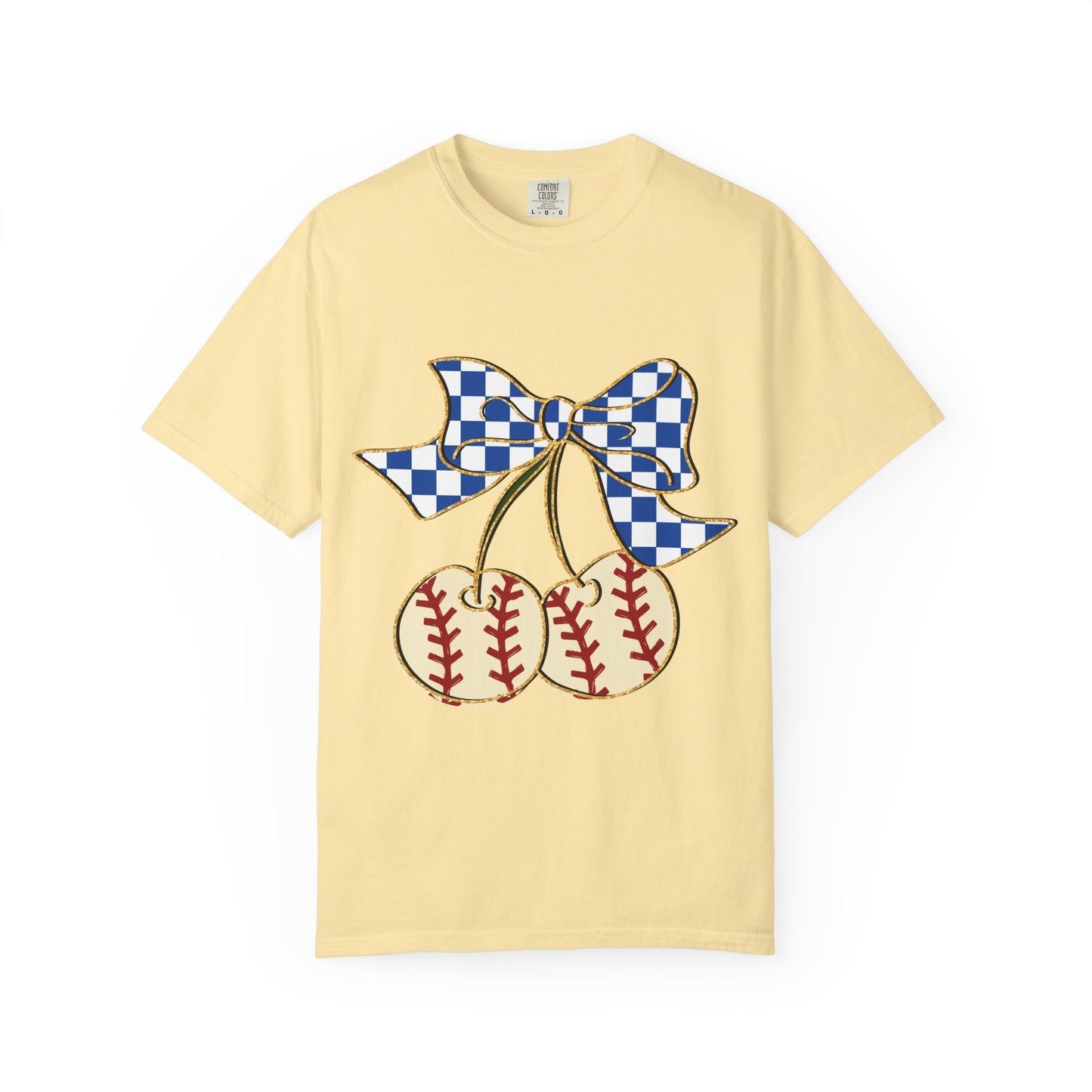 Checkered Bow Baseball Cherries T-Shirt | Sports Graphic Tee